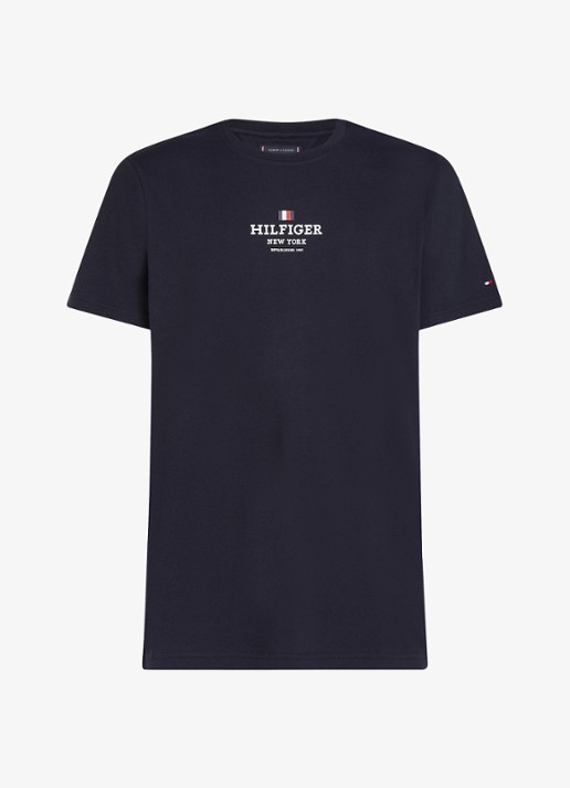 Tommy Hilfiger T-shirt met logoprint - voorkant donkerblauw