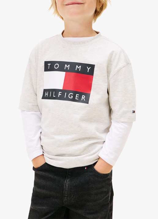 Tommy Hilfiger T-shirt met logoprint - detail 2 lichtgrijs