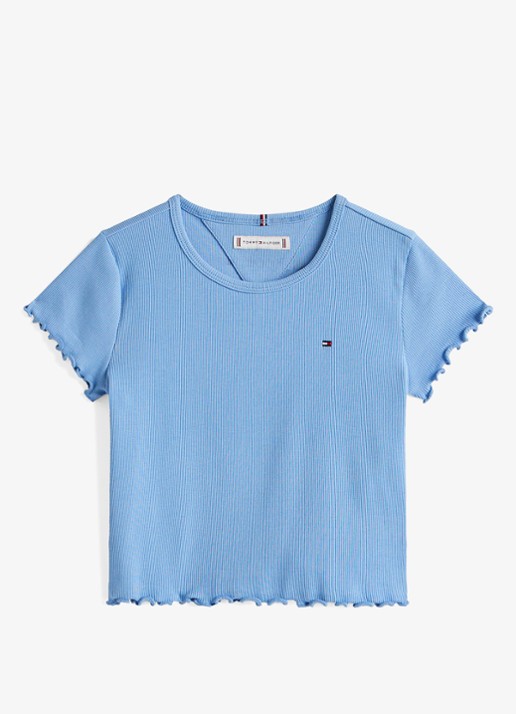 Tommy Hilfiger T-shirt met ribstructuur en logo - voorkant 2 blauw