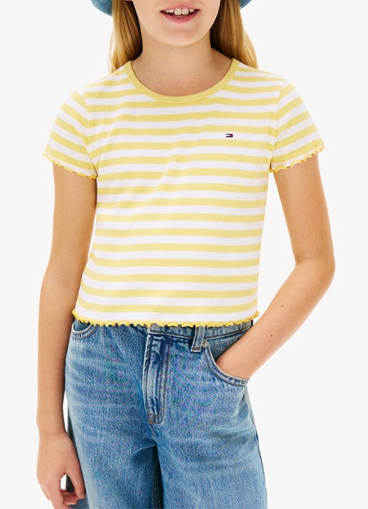 Tommy Hilfiger T-shirt met ribstructuur en logo - detail 3 lichtgeel