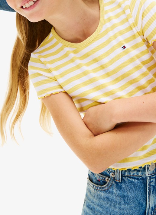 Tommy Hilfiger T-shirt met ribstructuur en logo - detail 4 lichtgeel