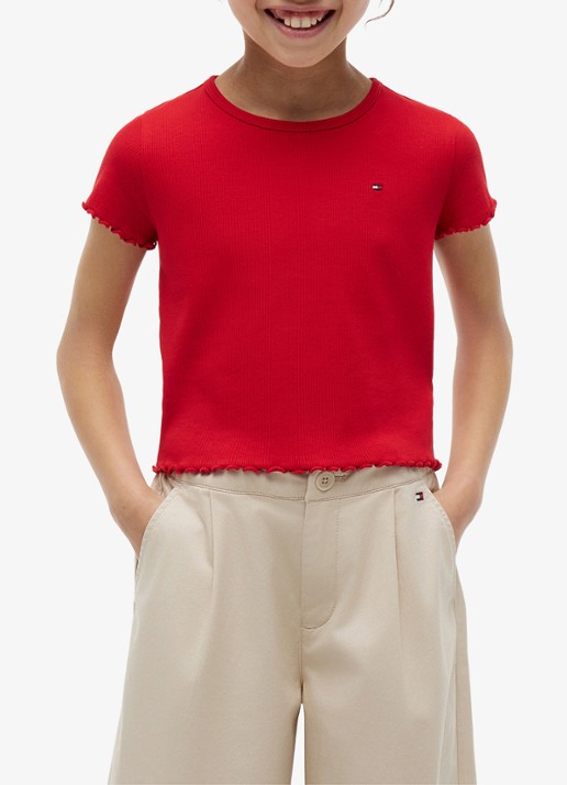 Tommy Hilfiger T-shirt met ribstructuur en logo - detail 4 rood