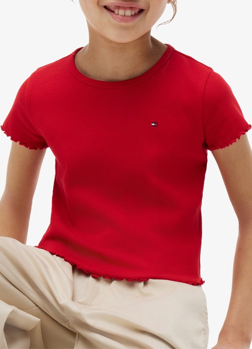 Tommy Hilfiger T-shirt met ribstructuur en logo - detail 5 rood
