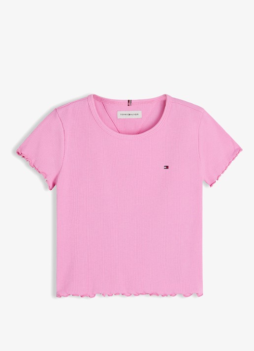 Tommy Hilfiger T-shirt met ribstructuur en logo - voorkant 4 roze