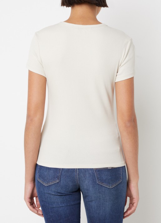 Tommy Hilfiger T-shirt met ribstructuur en logoborduring - achterkant creme
