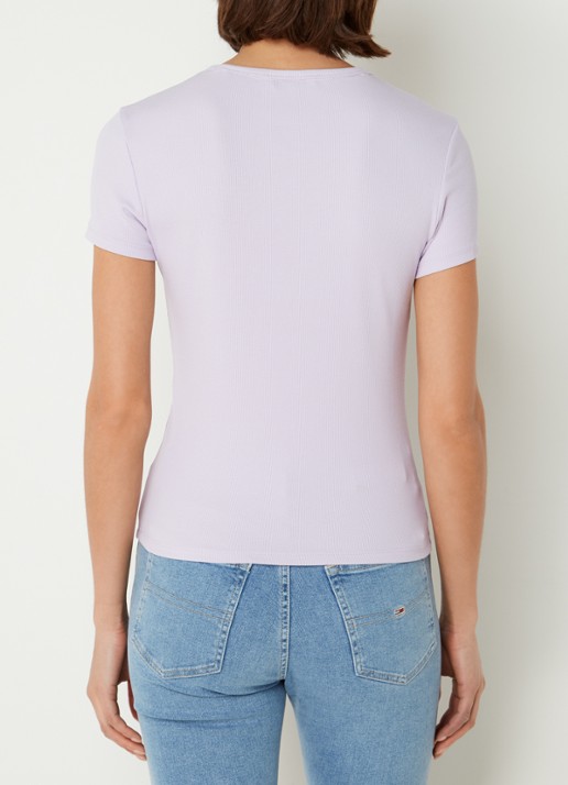Tommy Hilfiger T-shirt met ribstructuur en logoborduring - achterkant 3 lila
