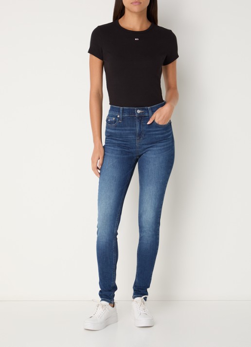Tommy Hilfiger T-shirt met ribstructuur en logoborduring - voorkant 4 zwart