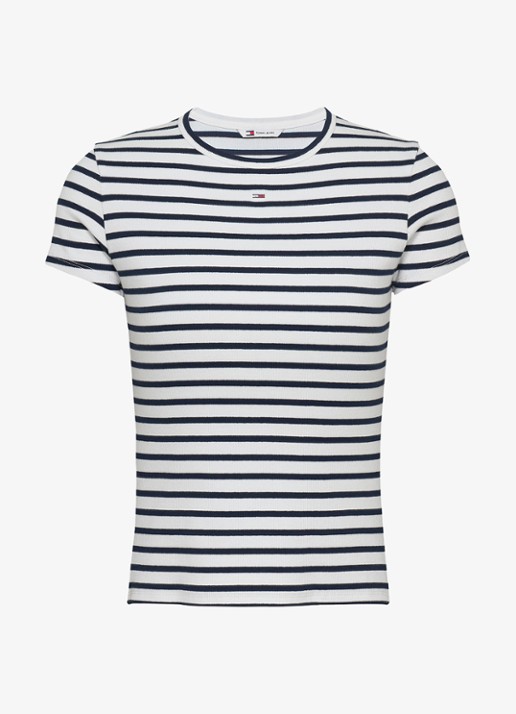 Tommy Hilfiger T-shirt met ribstructuur en logoborduring - voorkant 2 wit