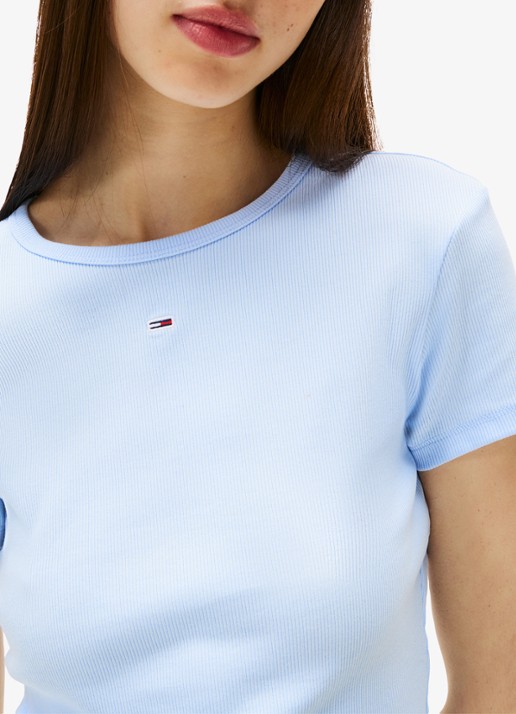 Tommy Hilfiger T-shirt met ribstructuur en logoborduring - detail 3 blauw