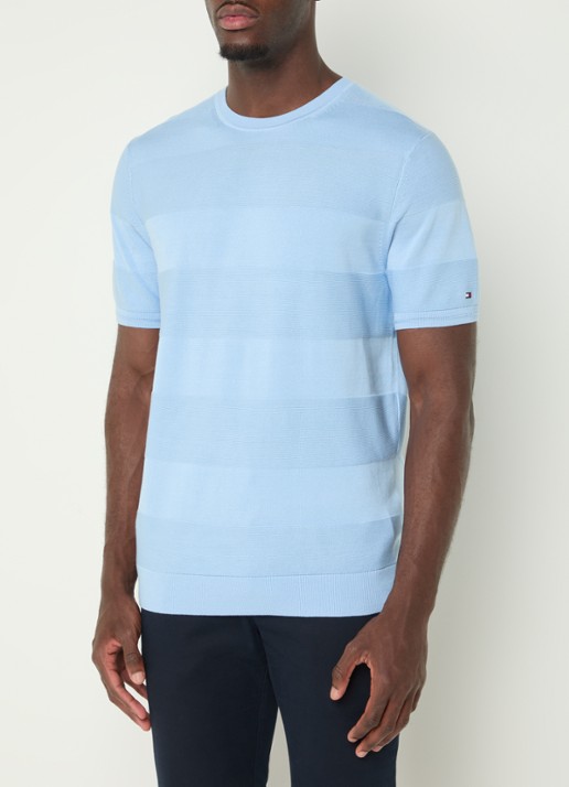 Tommy Hilfiger T-shirt met ribstructuur - detail lichtblauw