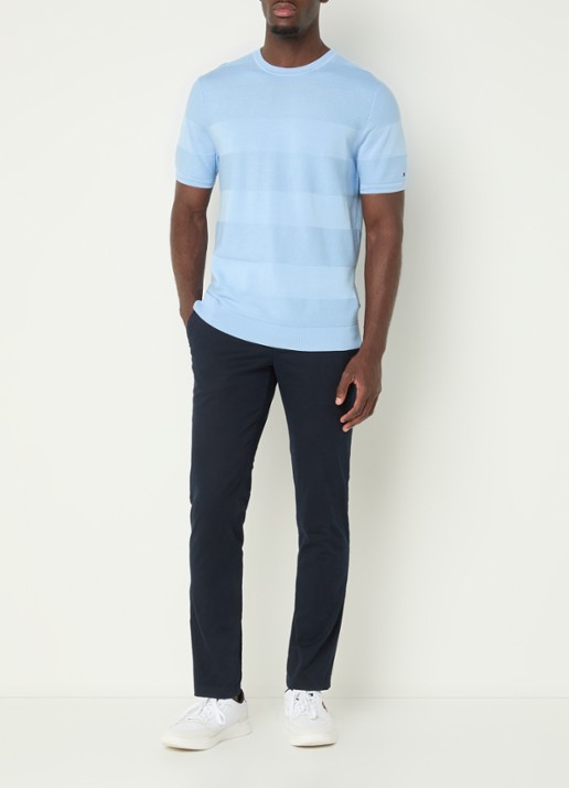 Tommy Hilfiger T-shirt met ribstructuur - voorkant 4 lichtblauw