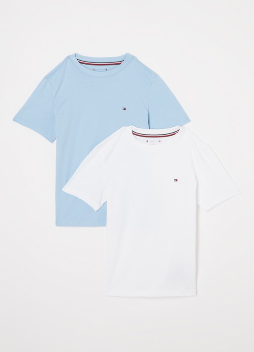 Tommy Hilfiger T-shirt met ronde hals in 2-pack - voorkant lichtblauw