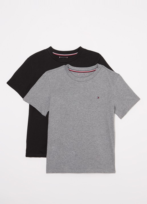Tommy Hilfiger T-shirt met ronde hals in 2-pack - voorkant middengrijs