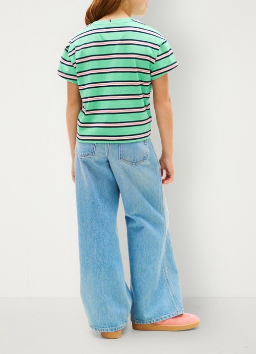 Tommy Hilfiger T-shirt met streepprint en borstzak - achterkant 3 groen
