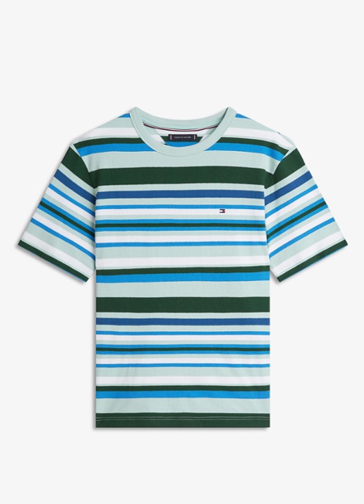 Tommy Hilfiger T-shirt met streepprint en logo - voorkant 2 mint