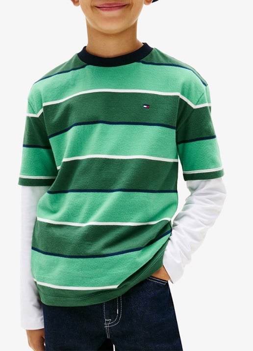 Tommy Hilfiger T-shirt met streepprint en logo - detail 4 groen