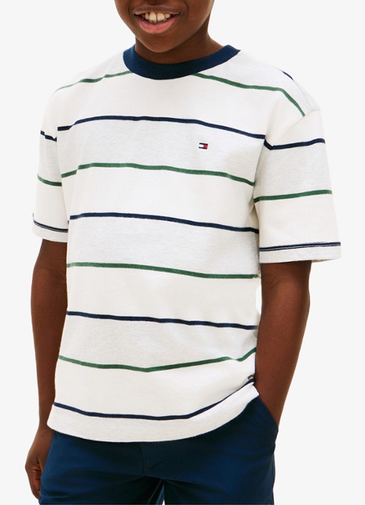 Tommy Hilfiger T-shirt met streepprint en logo - detail 3 donkerblauw