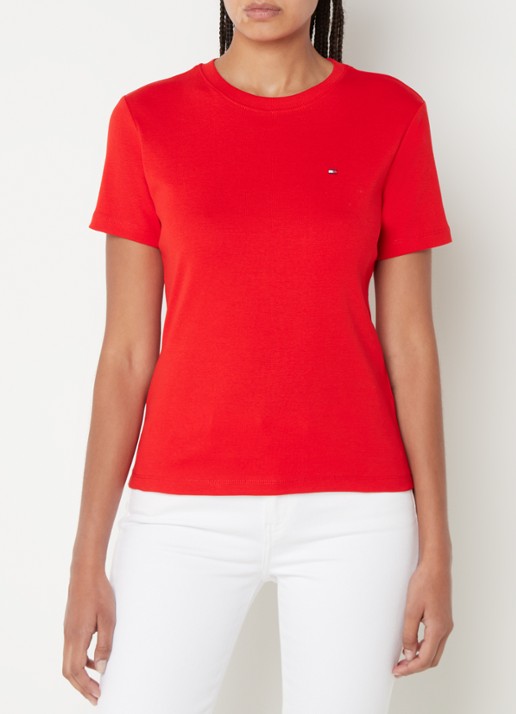 Tommy Hilfiger T-shirt met streepprint - detail fierce red / rood
