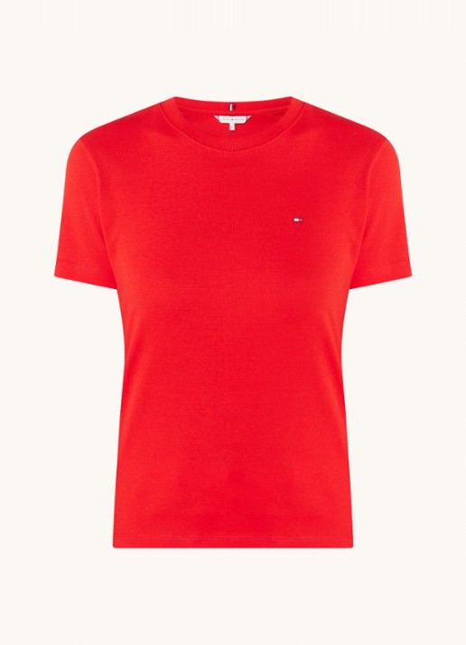 Tommy Hilfiger T-shirt met streepprint - voorkant 5 fierce red / rood