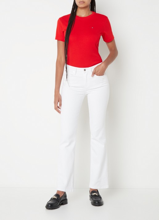 Tommy Hilfiger T-shirt met streepprint - voorkant 6 fierce red / rood