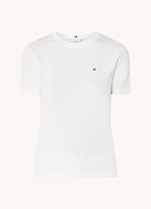 Tommy Hilfiger T-shirt met streepprint - voorkant 2 ecru  / wit
