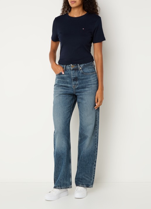 Tommy Hilfiger T-shirt met streepprint - voorkant 4 desert sky / blauw