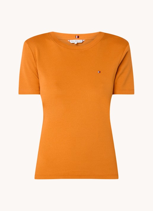 Tommy Hilfiger T-shirt met streepprint - voorkant 3 autumn orange / oranje