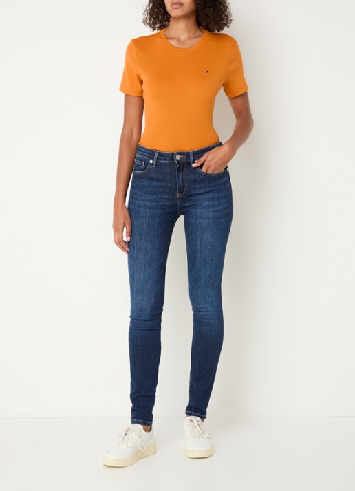 Tommy Hilfiger T-shirt met streepprint - voorkant 4 autumn orange / oranje