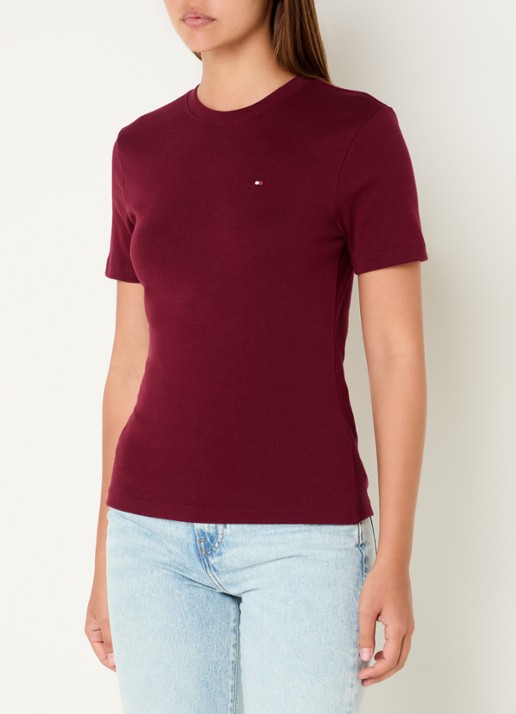 Tommy Hilfiger T-shirt met streepprint - detail deep rouge / rood