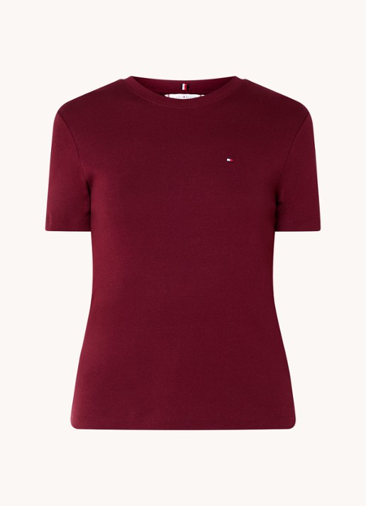 Tommy Hilfiger T-shirt met streepprint - voorkant 2 deep rouge / rood