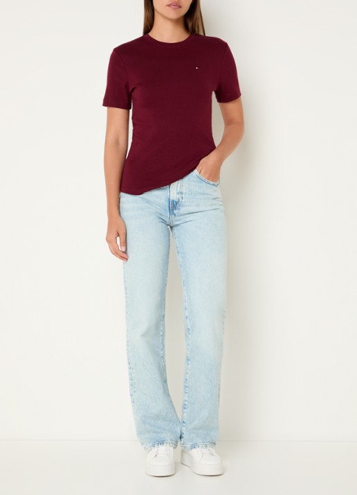 Tommy Hilfiger T-shirt met streepprint - voorkant 3 deep rouge / rood