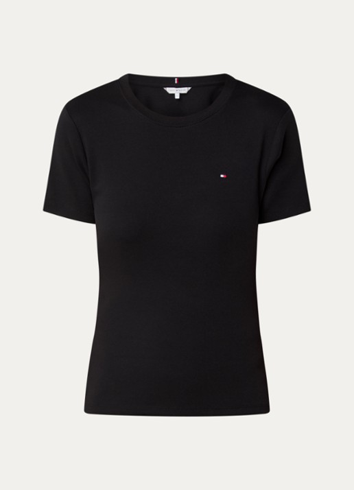 Tommy Hilfiger T-shirt met streepprint - voorkant 2 black  / zwart