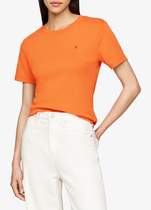 Tommy Hilfiger T-shirt met streepprint - detail autumn orange / oranje