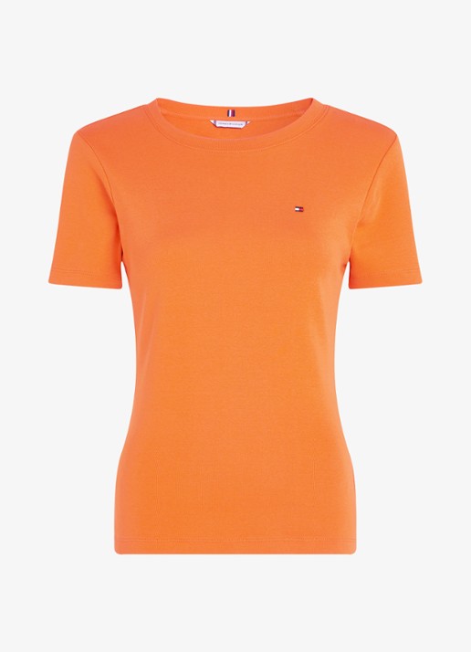 Tommy Hilfiger T-shirt met streepprint - voorkant 3 autumn orange / oranje
