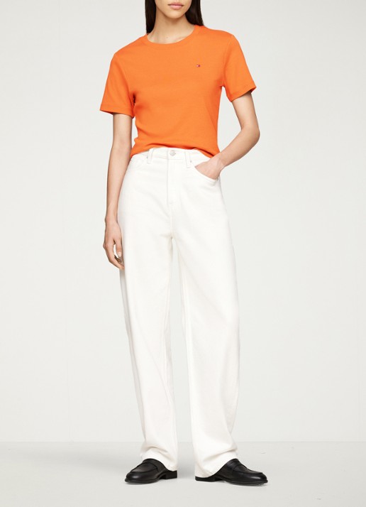 Tommy Hilfiger T-shirt met streepprint - voorkant 4 autumn orange / oranje