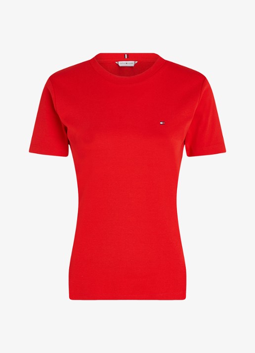 Tommy Hilfiger T-shirt met streepprint - voorkant 5 fierce red / rood