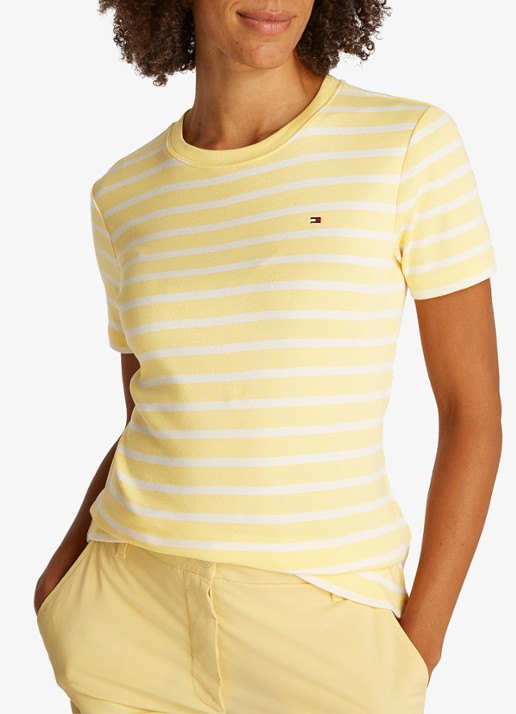 Tommy Hilfiger T-shirt met streepprint - detail citronella/ecru stp / geel