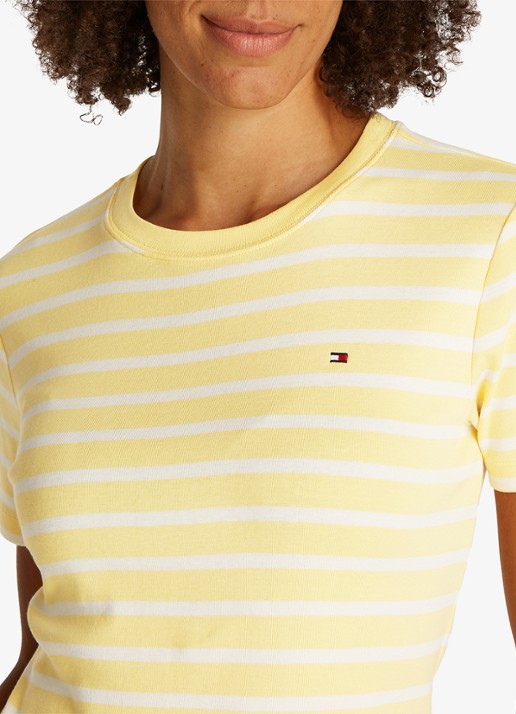 Tommy Hilfiger T-shirt met streepprint - detail 2 citronella/ecru stp / geel