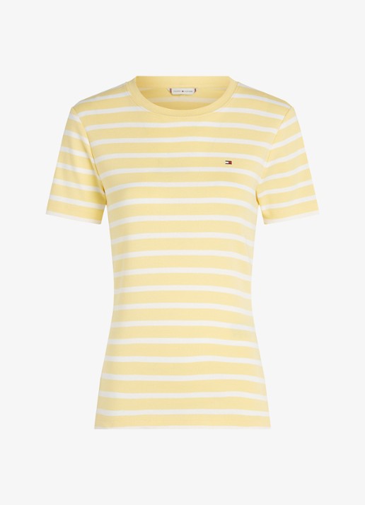 Tommy Hilfiger T-shirt met streepprint - voorkant 3 citronella/ecru stp / geel