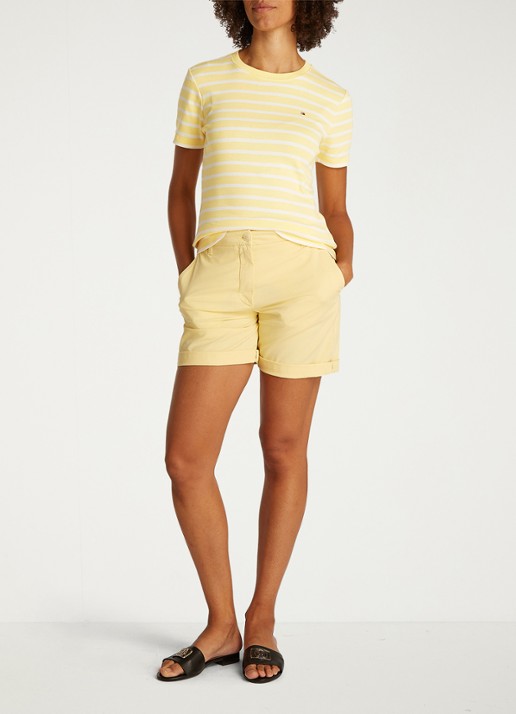 Tommy Hilfiger T-shirt met streepprint - voorkant 4 citronella/ecru stp / geel