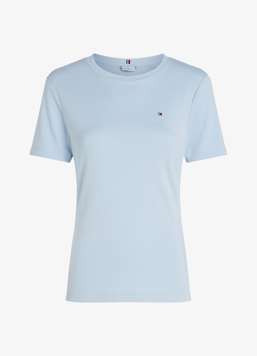 Tommy Hilfiger T-shirt met streepprint - voorkant breezy blue / blauw