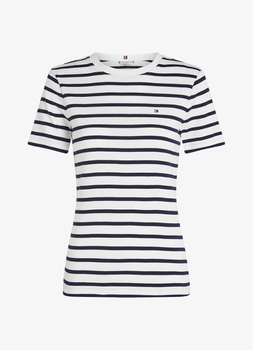 Tommy Hilfiger T-shirt met streepprint - voorkant 4 breton dark navy / blauw