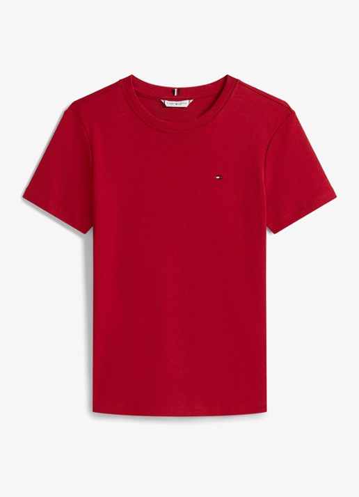 Tommy Hilfiger T-shirt met streepprint - voorkant 4 regatta red / rood