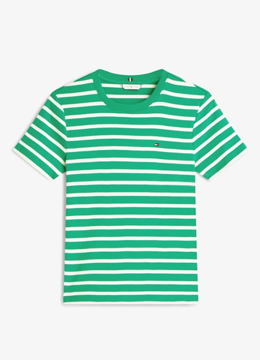 Tommy Hilfiger T-shirt met streepprint - voorkant 3 nouveau green / groen