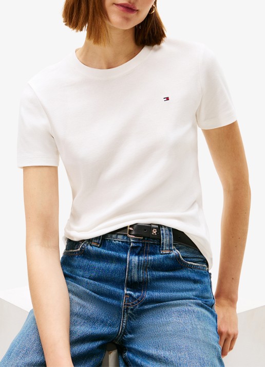 Tommy Hilfiger T-shirt met streepprint - detail gebroken wit