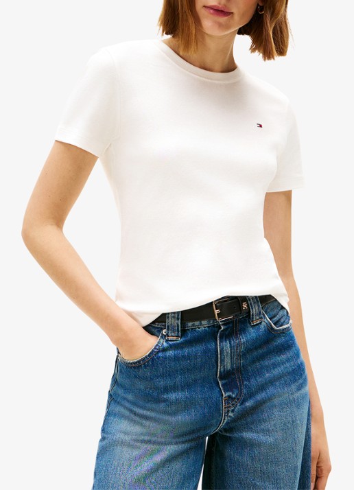 Tommy Hilfiger T-shirt met streepprint - detail 2 gebroken wit
