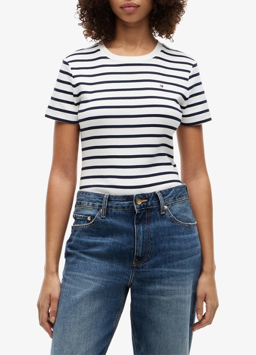 Tommy Hilfiger T-shirt met streepprint - detail breton ecru dark night / donkerblauw