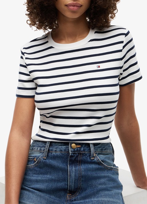 Tommy Hilfiger T-shirt met streepprint - detail 2 breton ecru dark night / donkerblauw