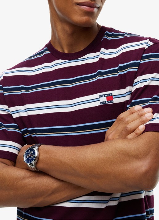 Tommy Hilfiger T-shirt met streepprint - detail 4 calypso berry stripe-v11 / rood
