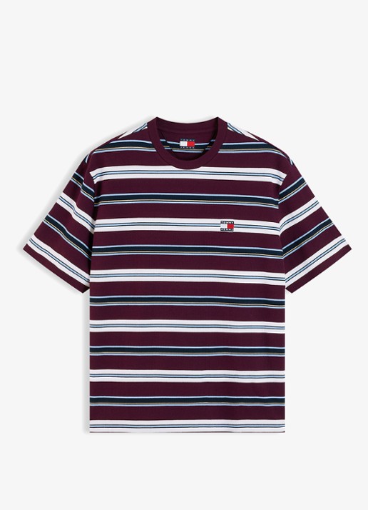 Tommy Hilfiger T-shirt met streepprint - voorkant calypso berry stripe-v11 / rood